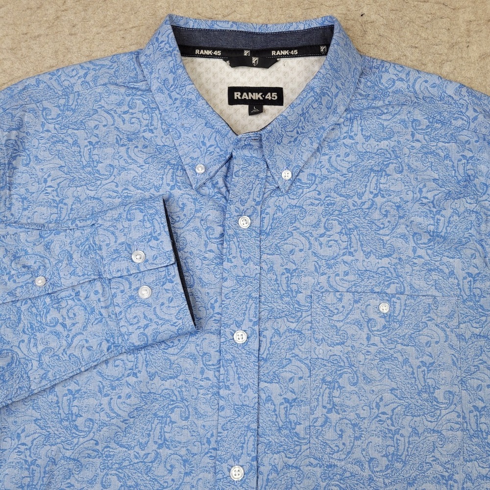 Rank 45 Blue Paisley Shirt Mens Large Long Sleeve Button‎ Down Western NEW